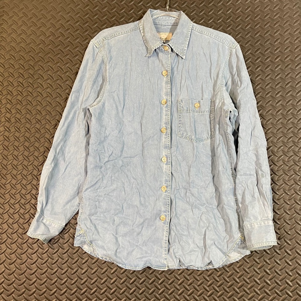 Vintage Indigo Hand Button Up Shirt Blue 100% Tencel Made In USA‎ Men's Size M